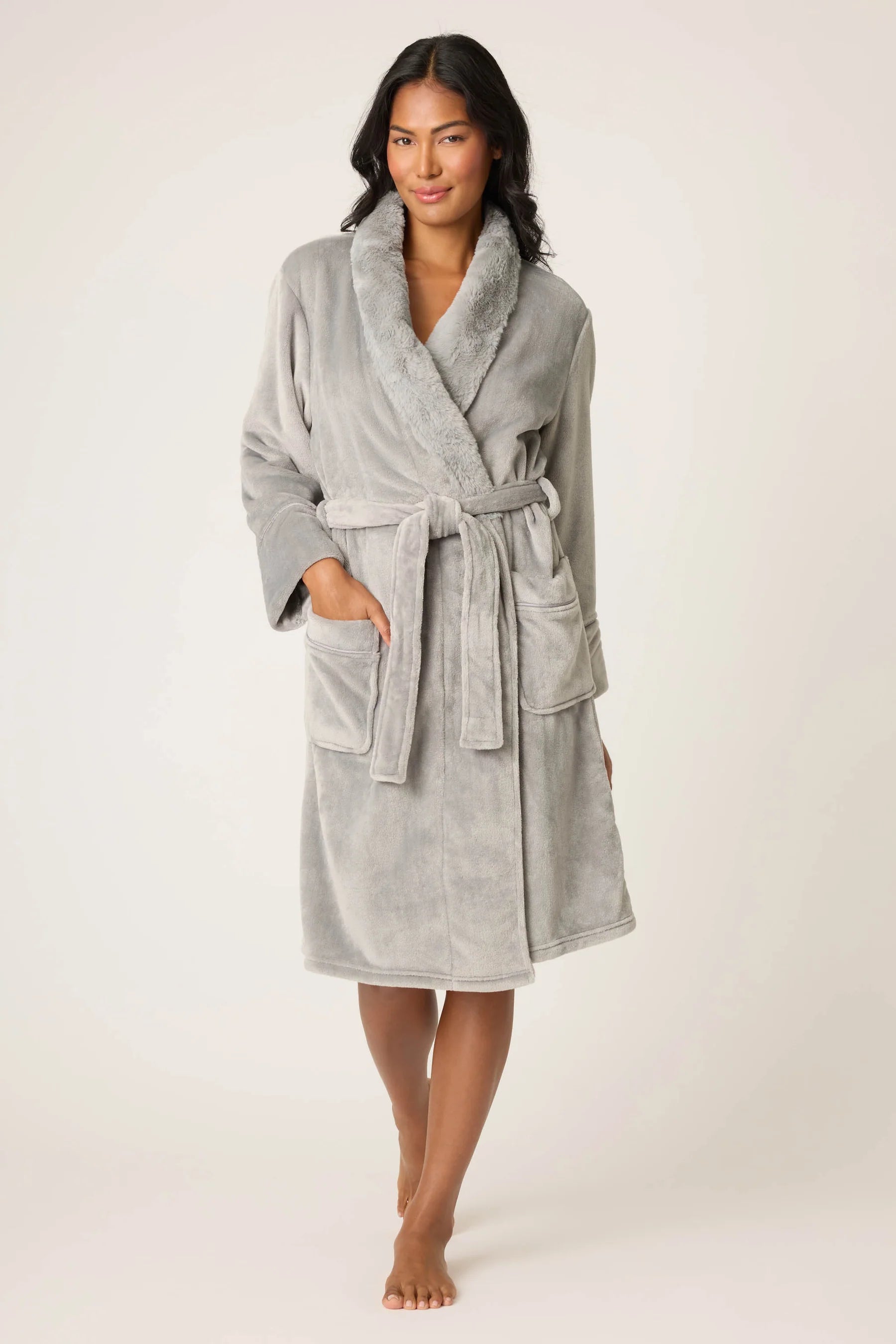 PJ Salvage Luxe Plush Robe - Frost Grey
