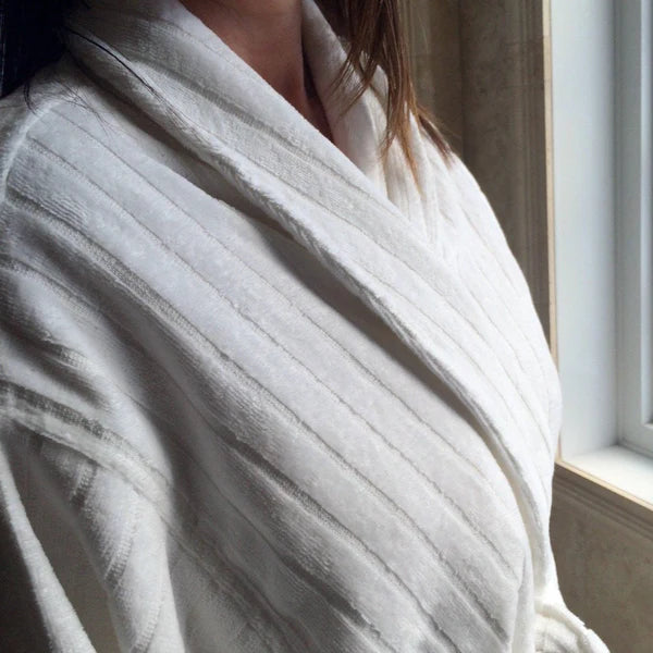 Heavenly Striped Velour Bath Robe With Shawl Collar